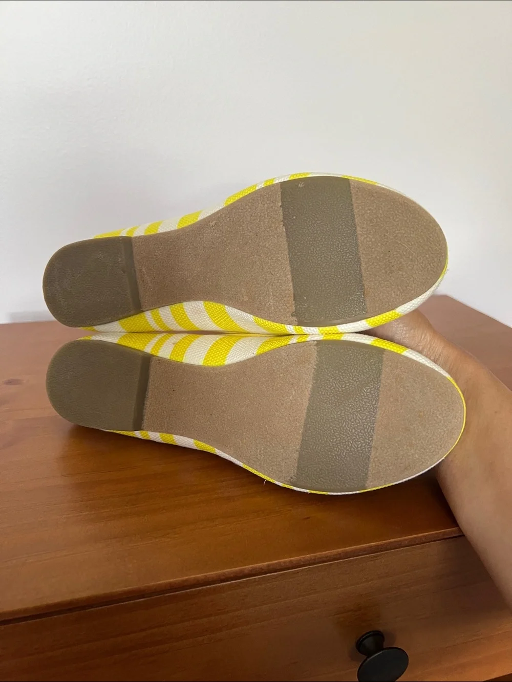 Ann Taylor Yellow White Striped Women's Slip-On Flats, Casual Canvas Loafers, 7M